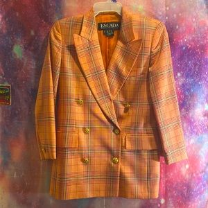Vintage Escada Designer Coral Plaid Blazer Size 38/10